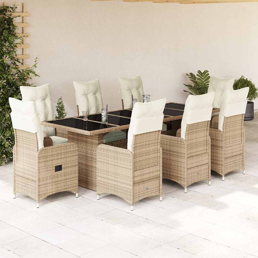 bistrost til haven 9 dele med hynder polyrattan beige