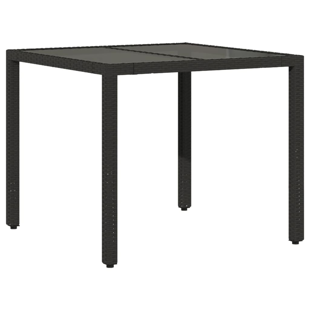 spisebordssæt til haven 3dele m. hynder polyrattan og glas sort