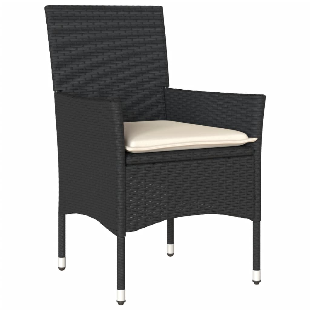 spisebordssæt til haven 5dele m. hynder polyrattan og glas sort