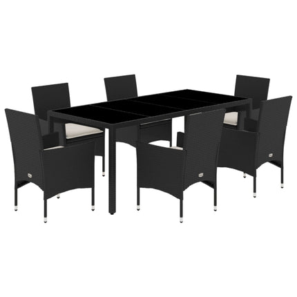 spisebordssæt til haven 7dele m. hynder polyrattan og glas sort