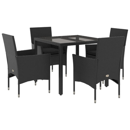 spisebordssæt til haven 5dele m. hynder polyrattan og glas sort