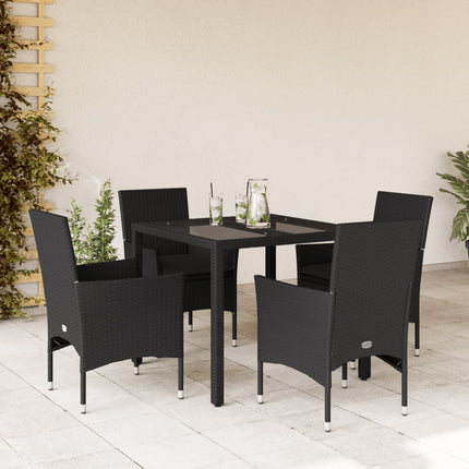 spisebordssæt til haven 5dele m. hynder polyrattan og glas sort