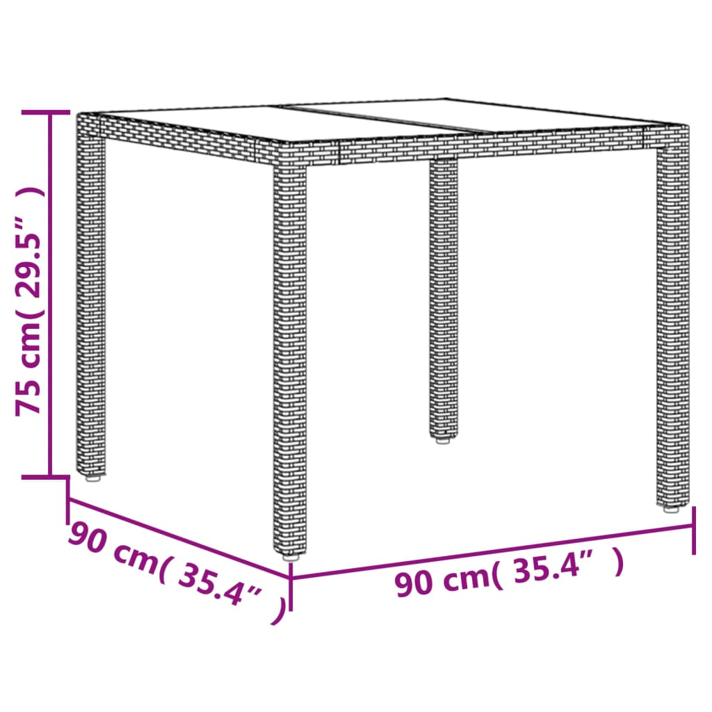 spisebordssæt til haven 3 dele med hynder polyrattan og glas