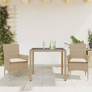 spisebordssæt til haven 3 dele med hynder polyrattan og glas