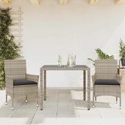 spisebordssæt til haven 3 dele med hynder polyrattan og glas