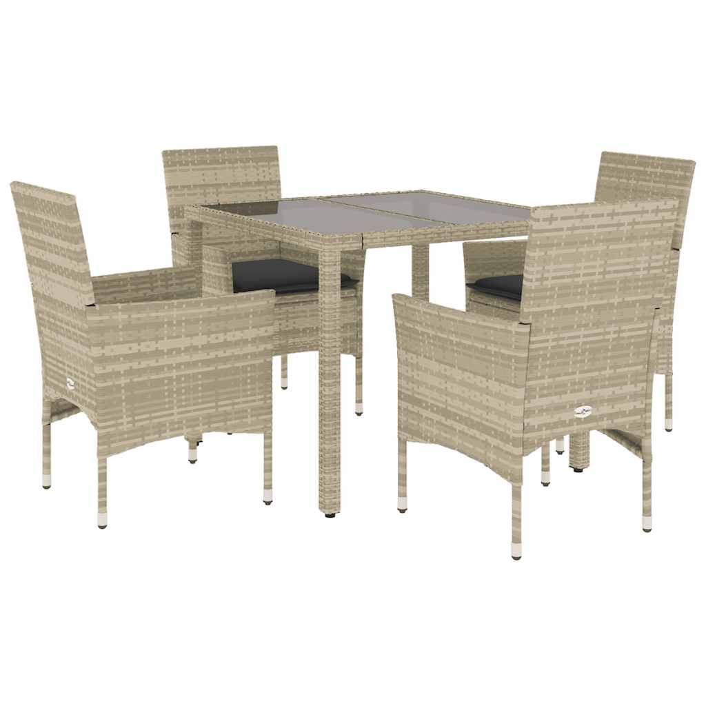 spisebordssæt til haven 5 dele med hynder polyrattan og glas