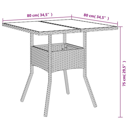 spisebordssæt til haven 3 dele med hynder polyrattan og glas
