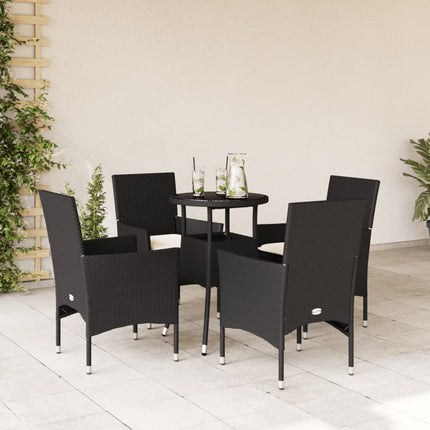 spisebordssæt til haven 5dele m. hynder polyrattan og glas sort