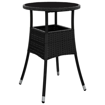 spisebordssæt til haven 3dele m. hynder polyrattan og glas sort