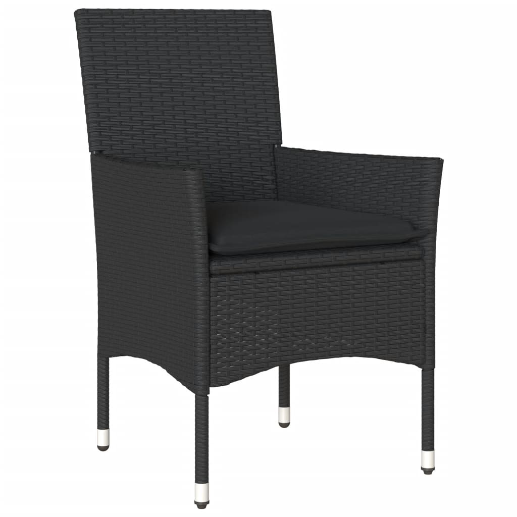 spisebordssæt til haven 5dele m. hynder polyrattan og glas sort