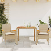 spisebordssæt til haven 3dele m. hynder polyrattan akacie beige