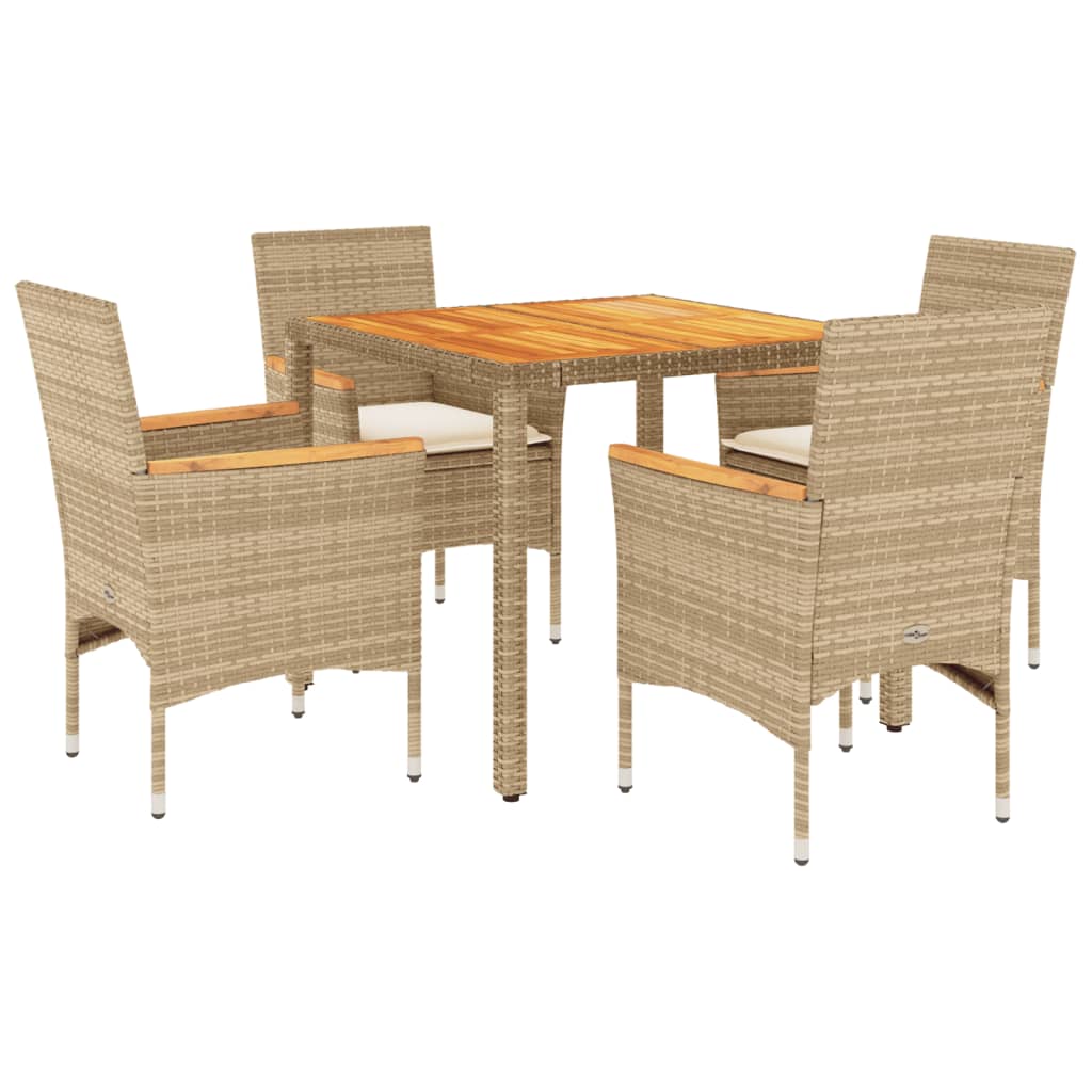 spisebordssæt til haven 5dele m. hynder polyrattan akacie beige