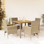 spisebordssæt til haven 5dele m. hynder polyrattan akacie beige