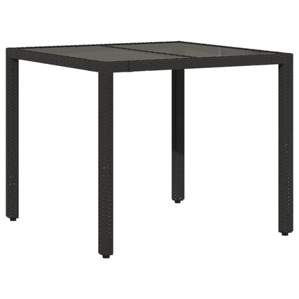 spisebordssæt til haven 3dele m. hynder polyrattan og glas sort