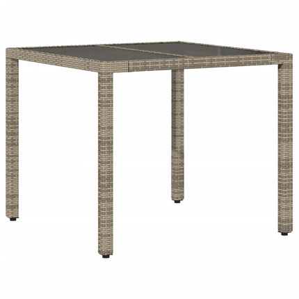 spisebordssæt til haven 3dele med hynder polyrattan og glas grå