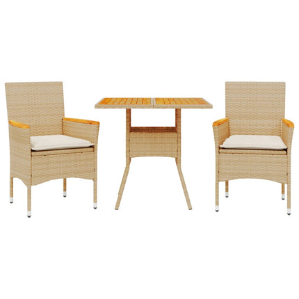spisebordssæt til haven 3dele m. hynder polyrattan akacie beige