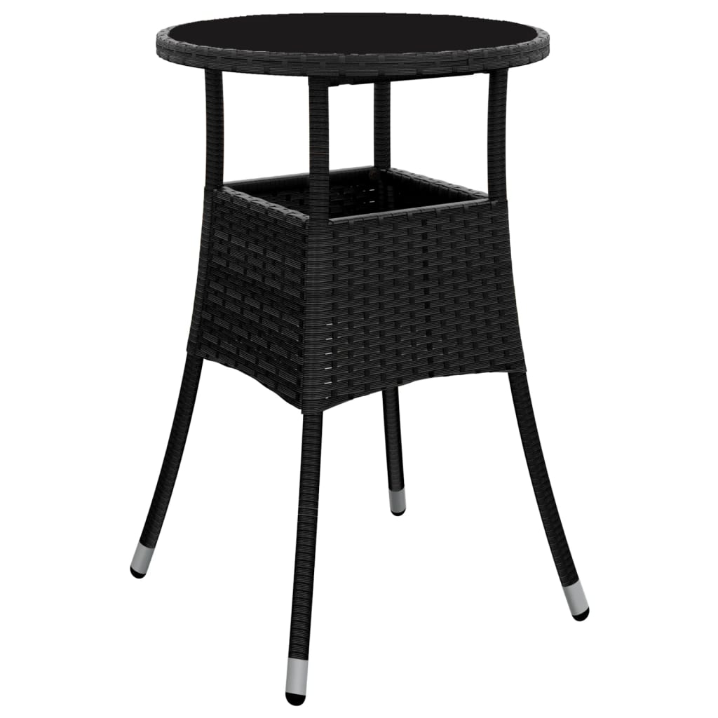 spisebordssæt til haven 3dele m. hynder polyrattan og glas sort