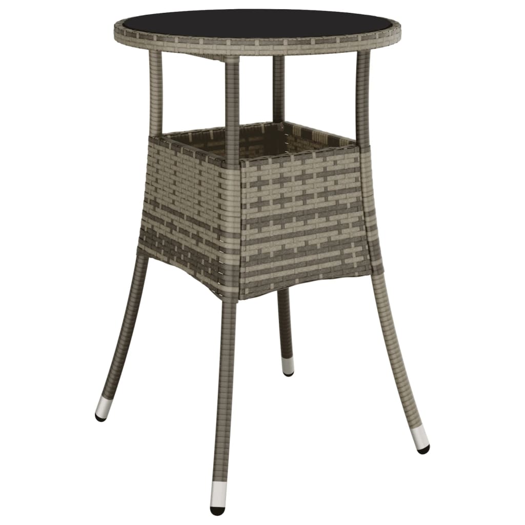 spisebordssæt til haven 3dele med hynder polyrattan og glas grå