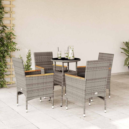 spisebordssæt til haven 5dele med hynder polyrattan og glas grå