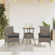 spisebordssæt til haven 3 dele med hynder polyrattan akacie grå