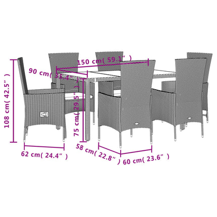 spisebordssæt til haven 7 dele med hynder polyrattan beige