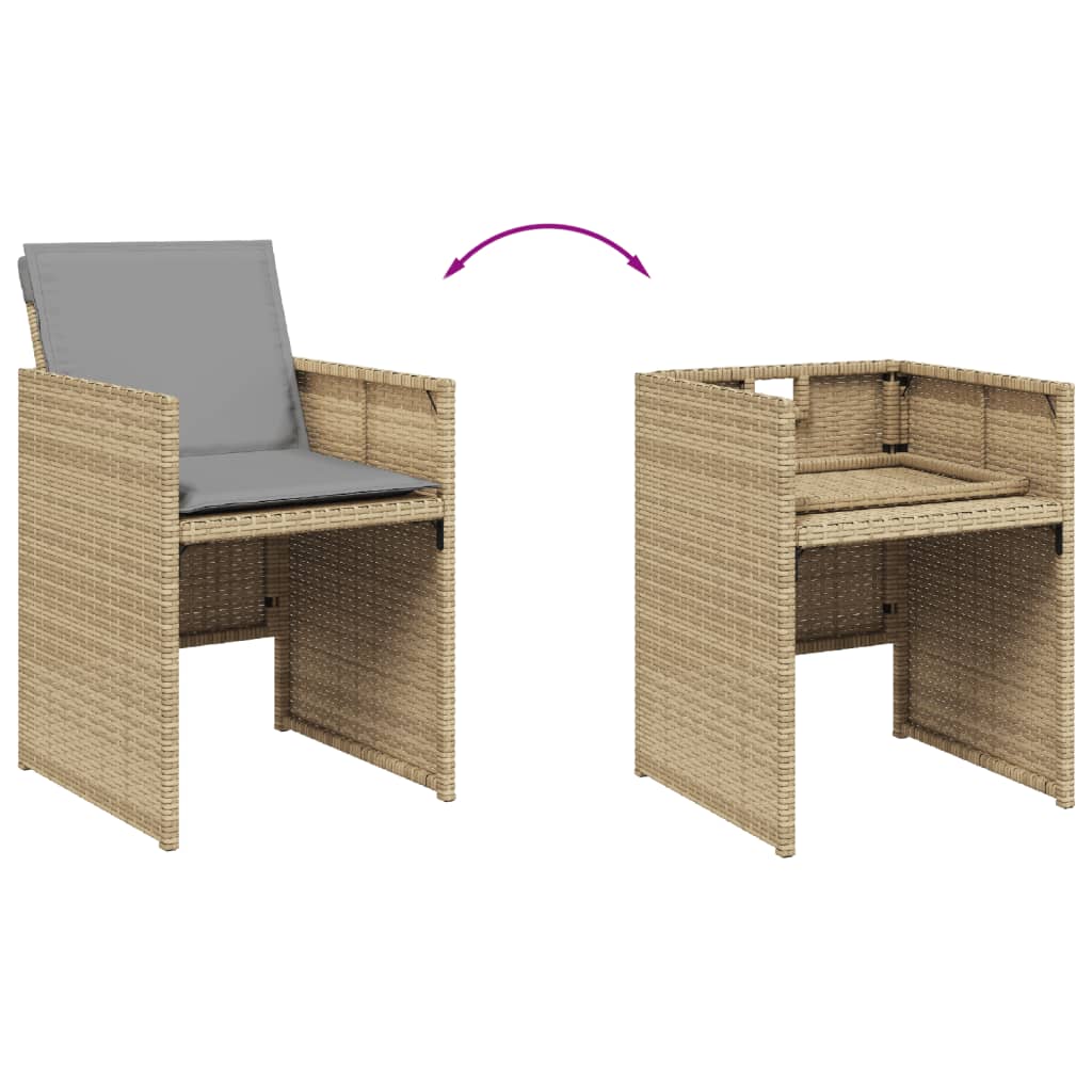 spisebordssæt til haven 17 dele med hynder polyrattan beige