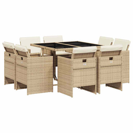 spisebordssæt til haven 9 dele med hynder polyrattan beige