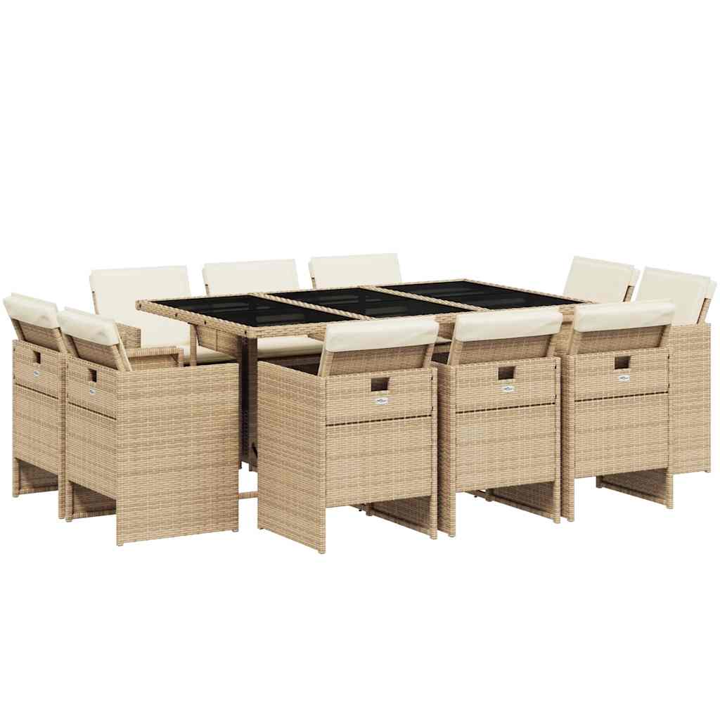 spisebordssæt til haven 11 dele med hynder polyrattan beige