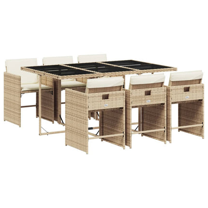 spisebordssæt til haven 7 dele med hynder polyrattan beige