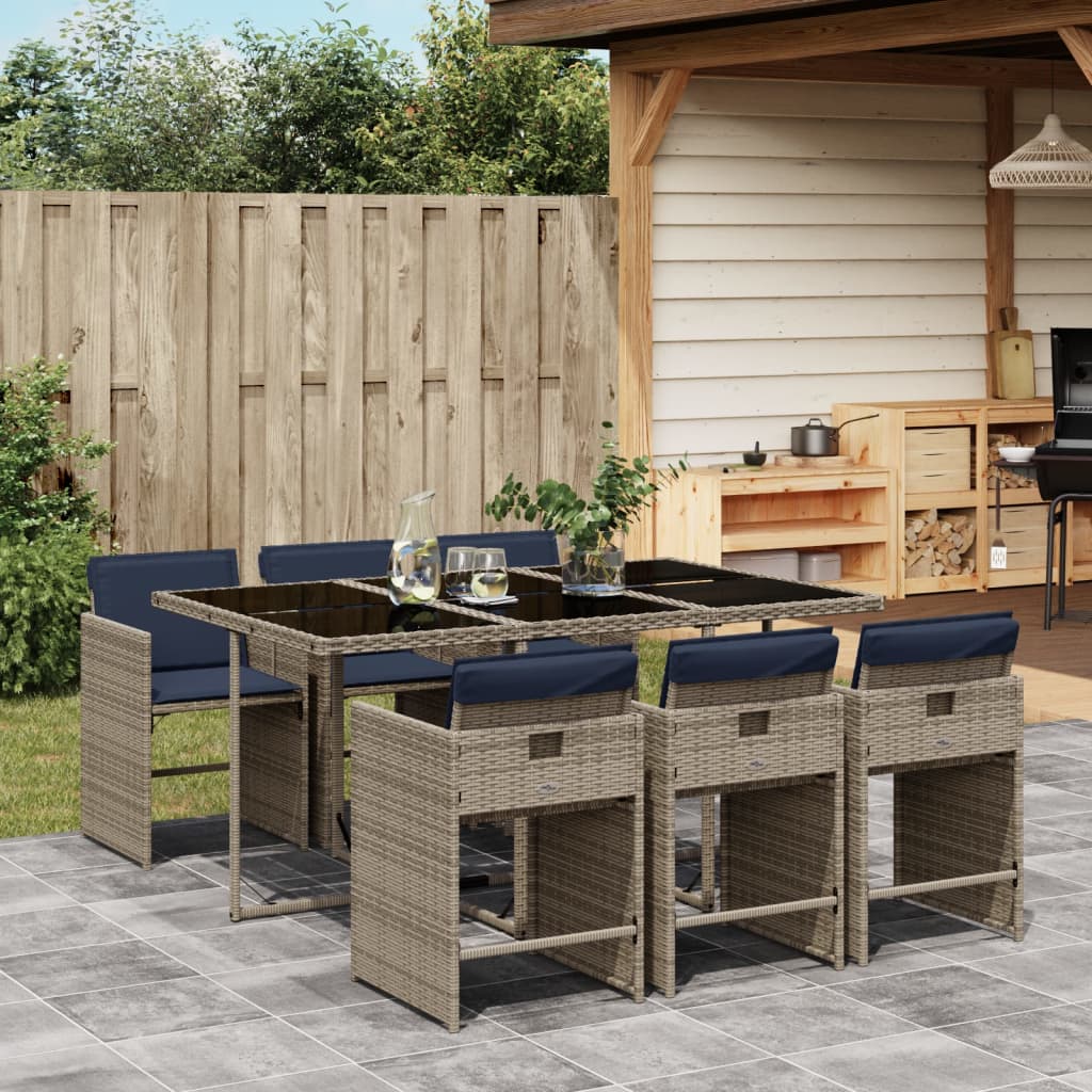 7-delt havespisest med hynder gr polyrattan