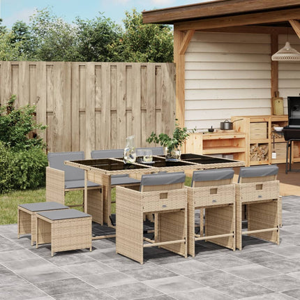 spisebordssæt til haven 11 dele med hynder polyrattan beige