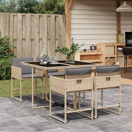 spisebordssæt til haven 5 dele med hynder polyrattan beige