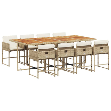 spisebordssæt til haven 9 dele med hynder polyrattan beige