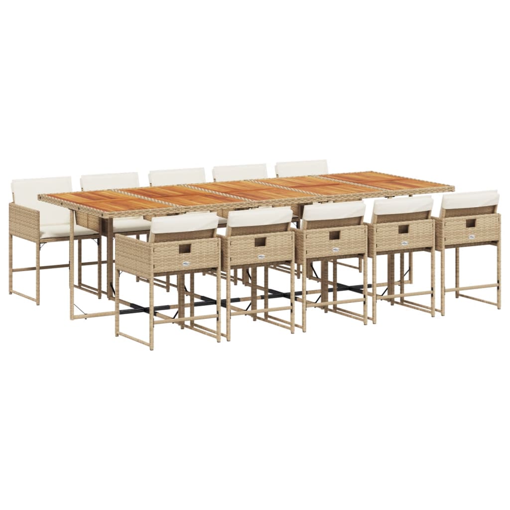 spisebordssæt til haven 11 dele med hynder polyrattan beige