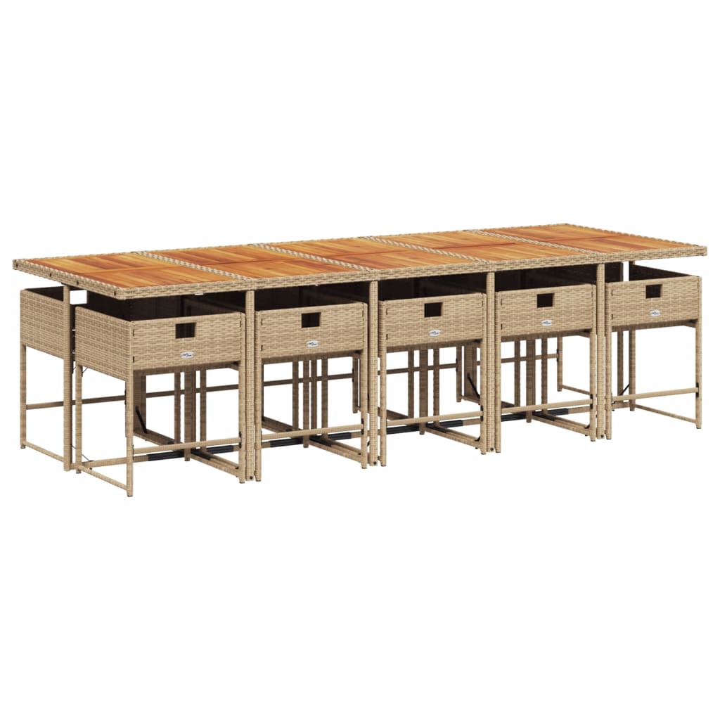 spisebordssæt til haven 11 dele med hynder polyrattan beige