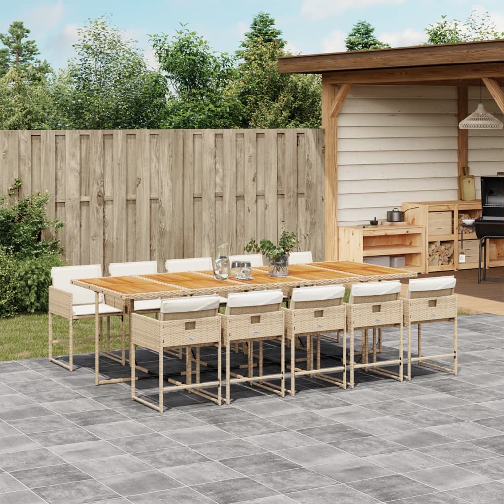 spisebordssæt til haven 11 dele med hynder polyrattan beige