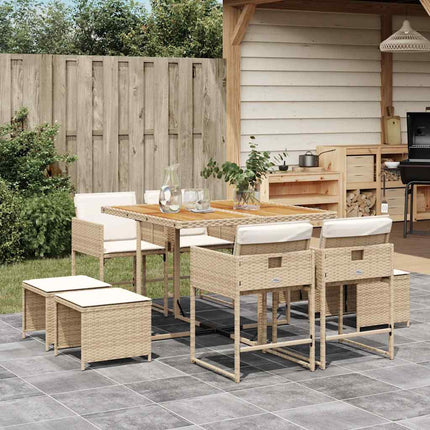 spisebordssæt til haven 9 dele med hynder polyrattan beige