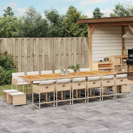 spisebordssæt til haven 17 dele med hynder polyrattan beige