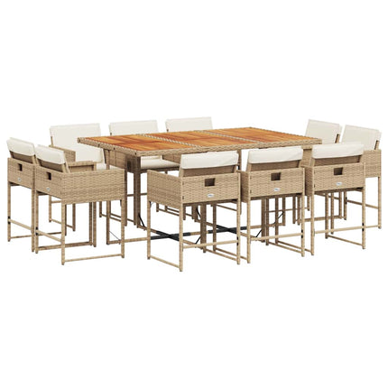 spisebordssæt til haven 11 dele med hynder polyrattan beige