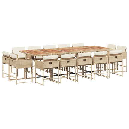 spisebordssæt til haven 15 dele med hynder polyrattan beige