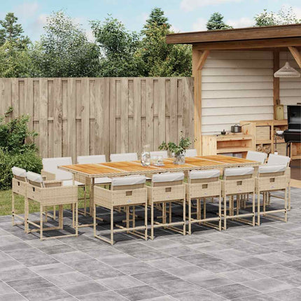 spisebordssæt til haven 15 dele med hynder polyrattan beige