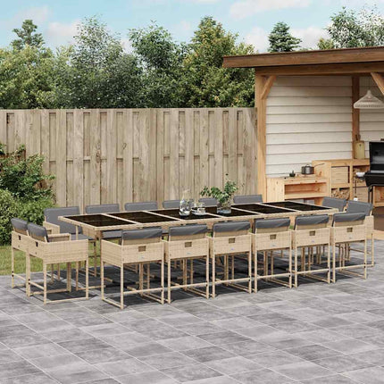spisebordssæt til haven 17 dele med hynder polyrattan beige
