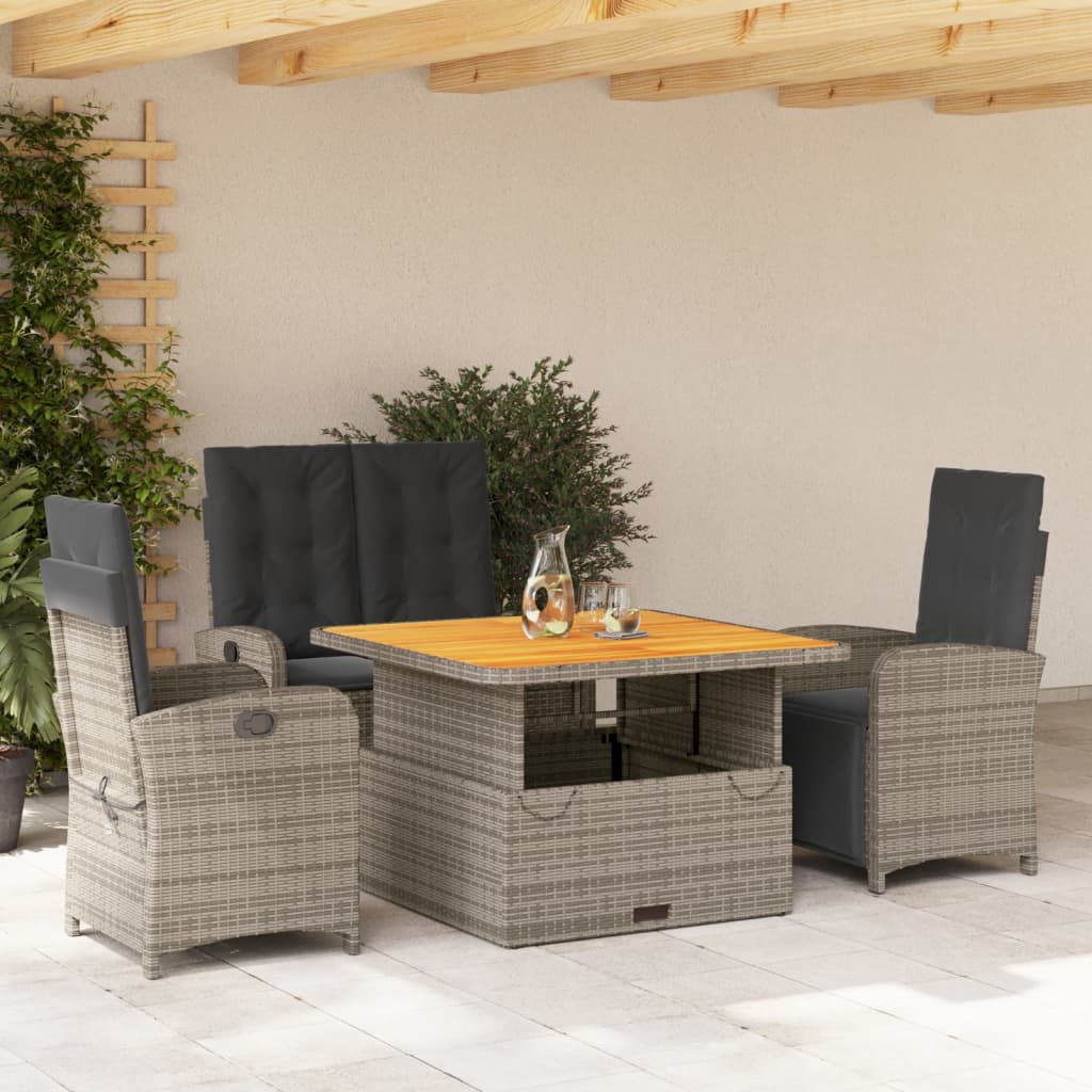 spisebordssæt til haven 4 dele med hynder polyrattan grå