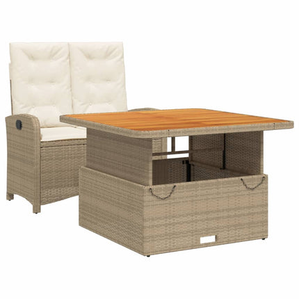 spisebordssæt til haven 2 dele med hynder polyrattan beige