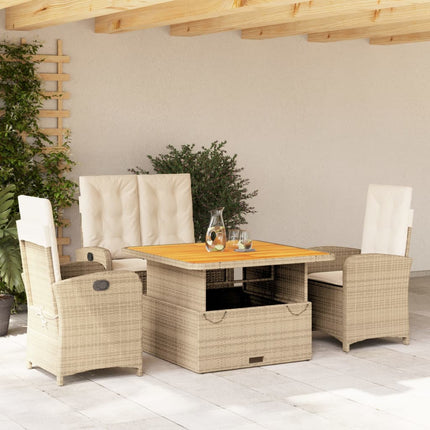 spisebordssæt til haven 4 dele med hynder polyrattan beige