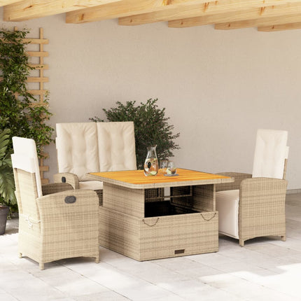 spisebordssæt til haven 4 dele med hynder polyrattan beige