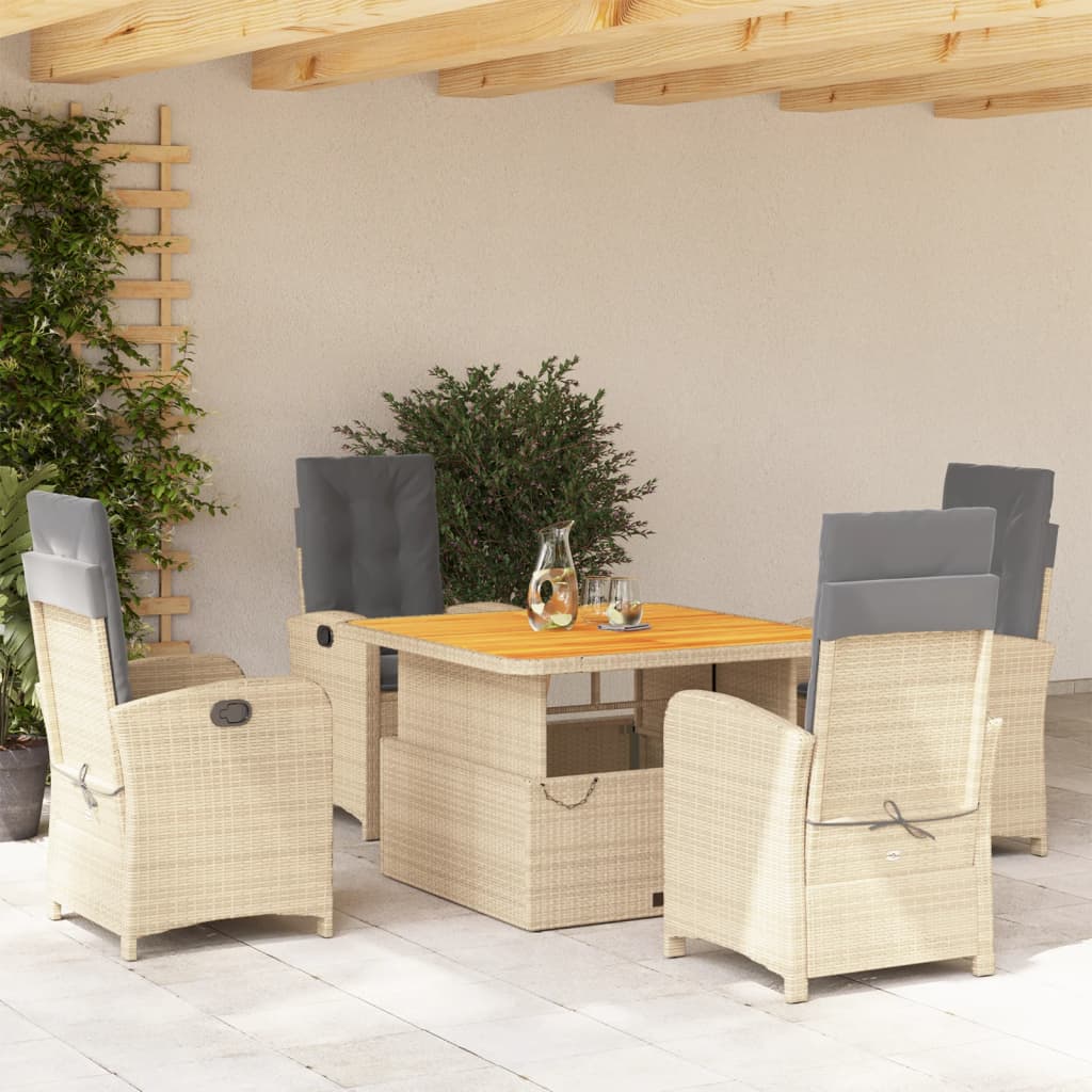 spisebordssæt til haven 5 dele med hynder polyrattan beige