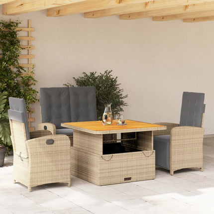 spisebordssæt til haven 4 dele med hynder polyrattan beige
