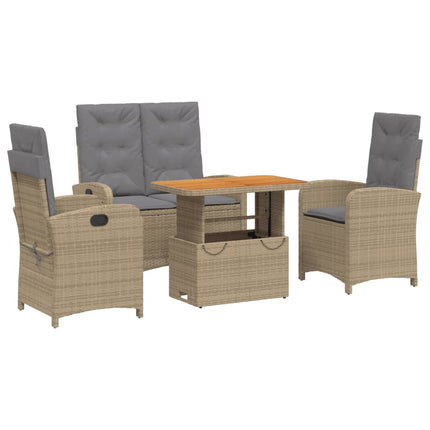 spisebordssæt til haven 4 dele med hynder polyrattan beige