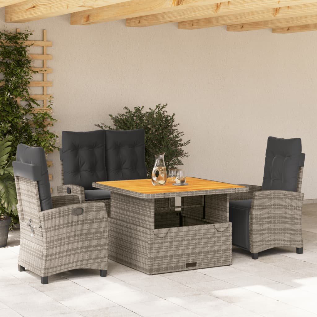 spisebordssæt til haven 4 dele med hynder polyrattan grå